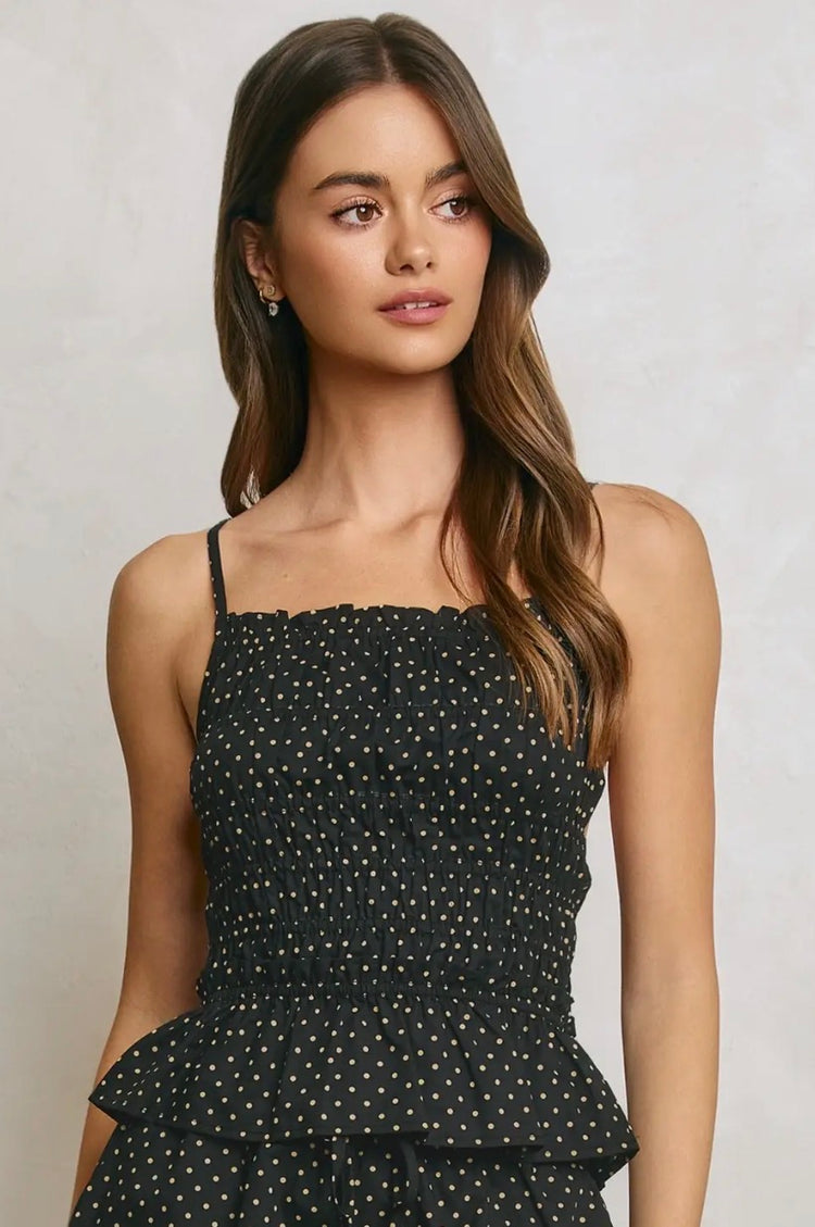 FT14264-CP238 Pin Dot Peplum Top