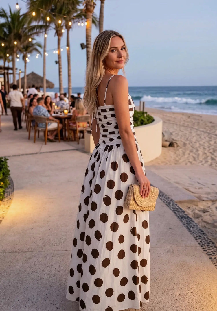 BID3886A Polka Dot Pleated Dress