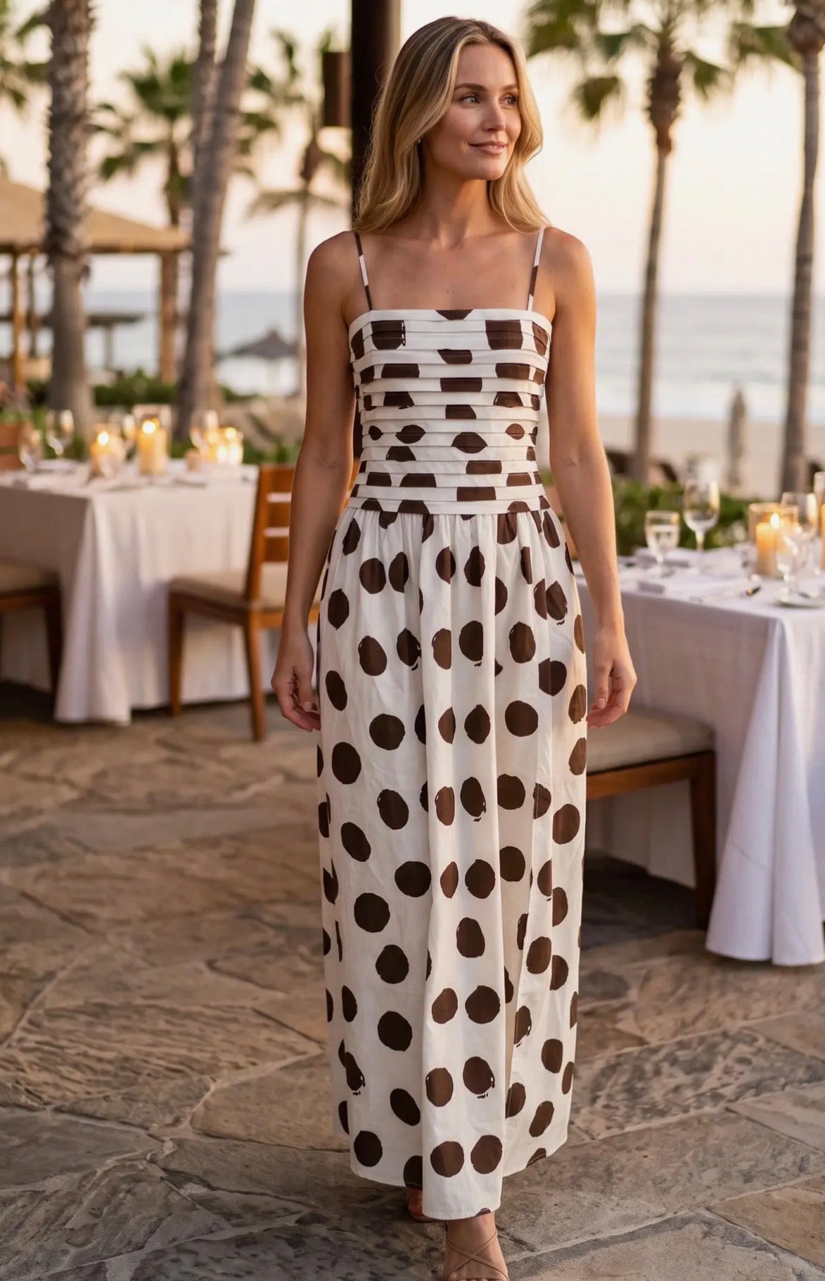 BID3886A Polka Dot Pleated Dress