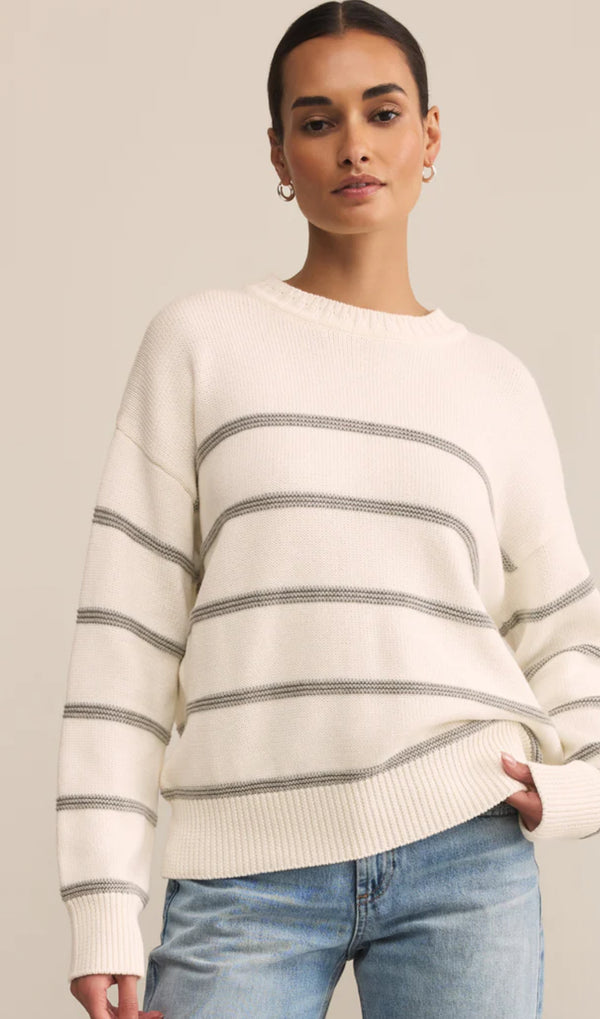 ZW253323 Boyfriend Striped Sweater-White