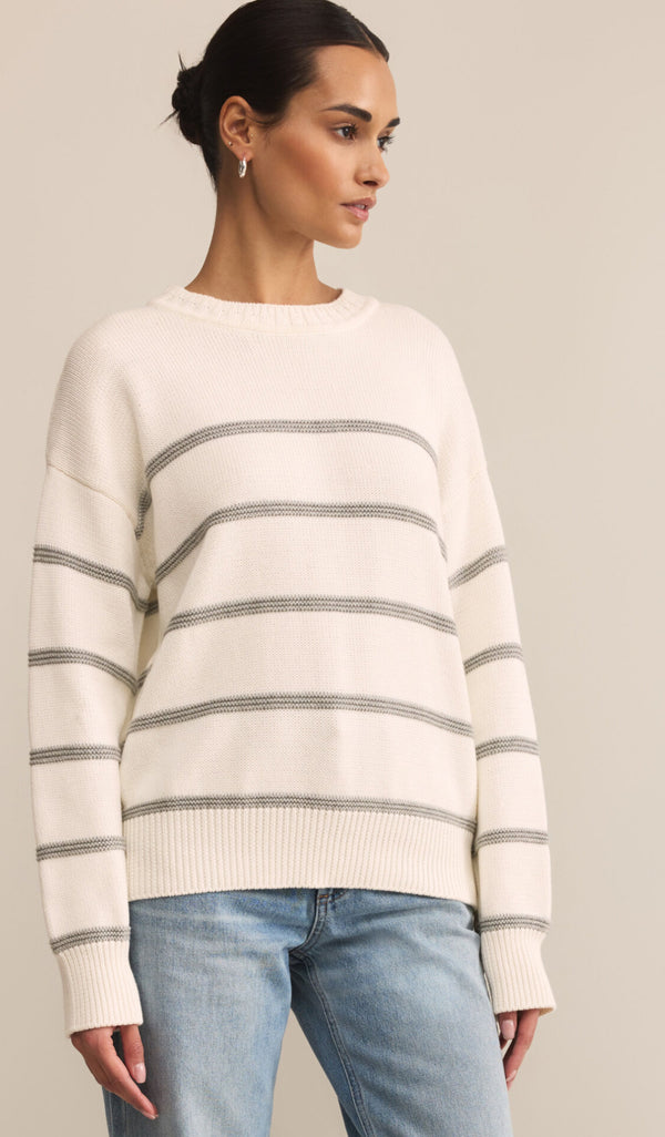 ZW253323 Boyfriend Striped Sweater-White