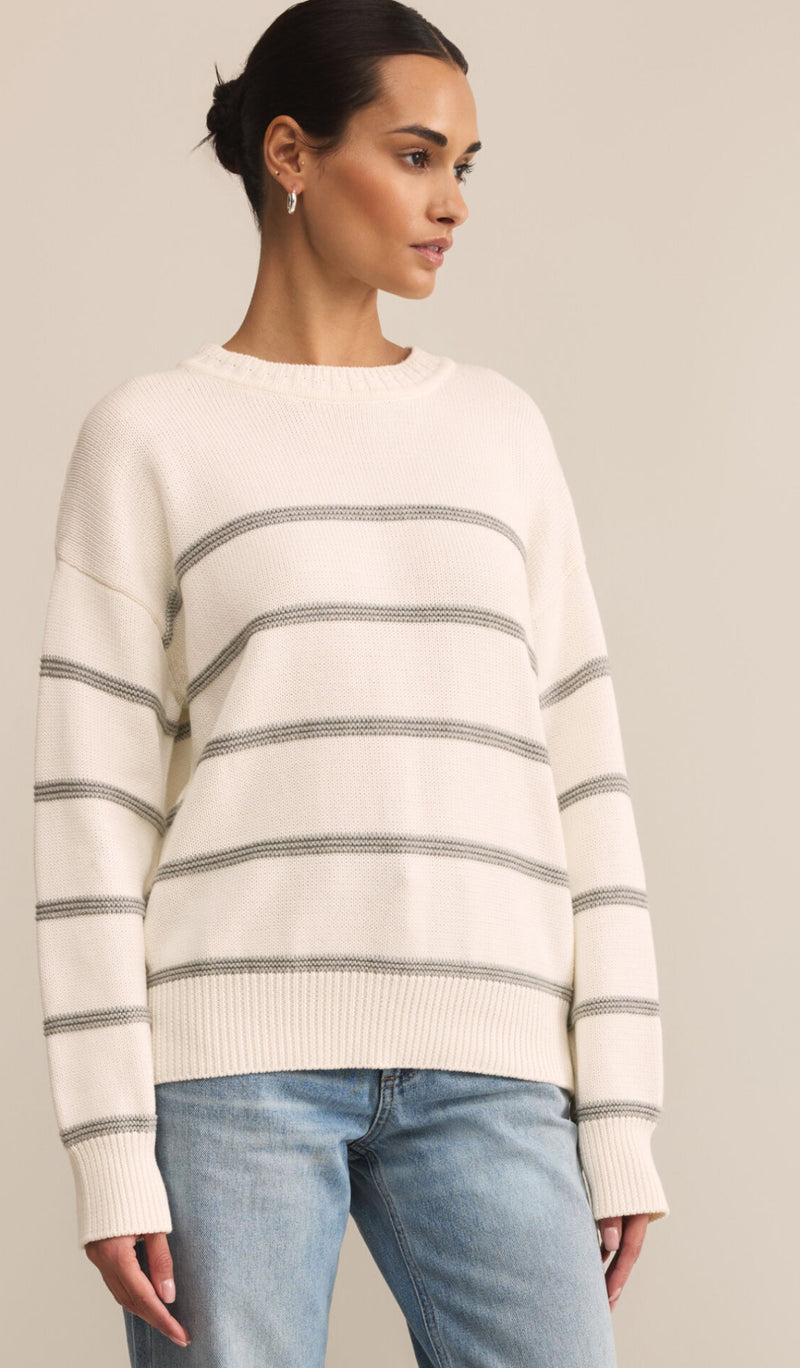 ZW253323 Boyfriend Striped Sweater-White