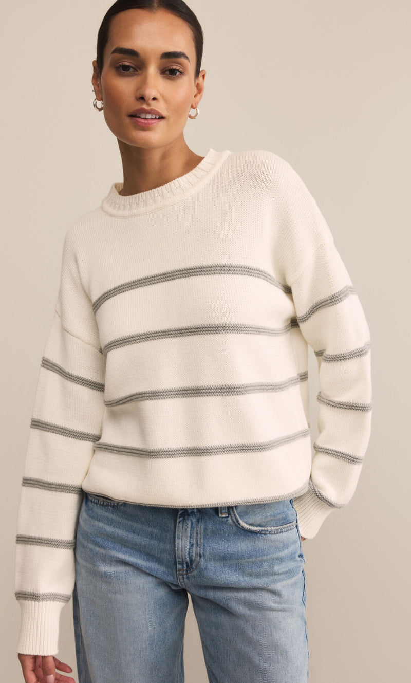 ZW253323 Boyfriend Striped Sweater-White