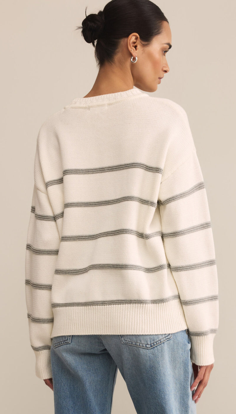 ZW253323 Boyfriend Striped Sweater-White