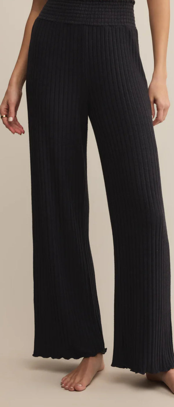 ZLP253824 Dawn Smocked Rib Pant - Black Sand