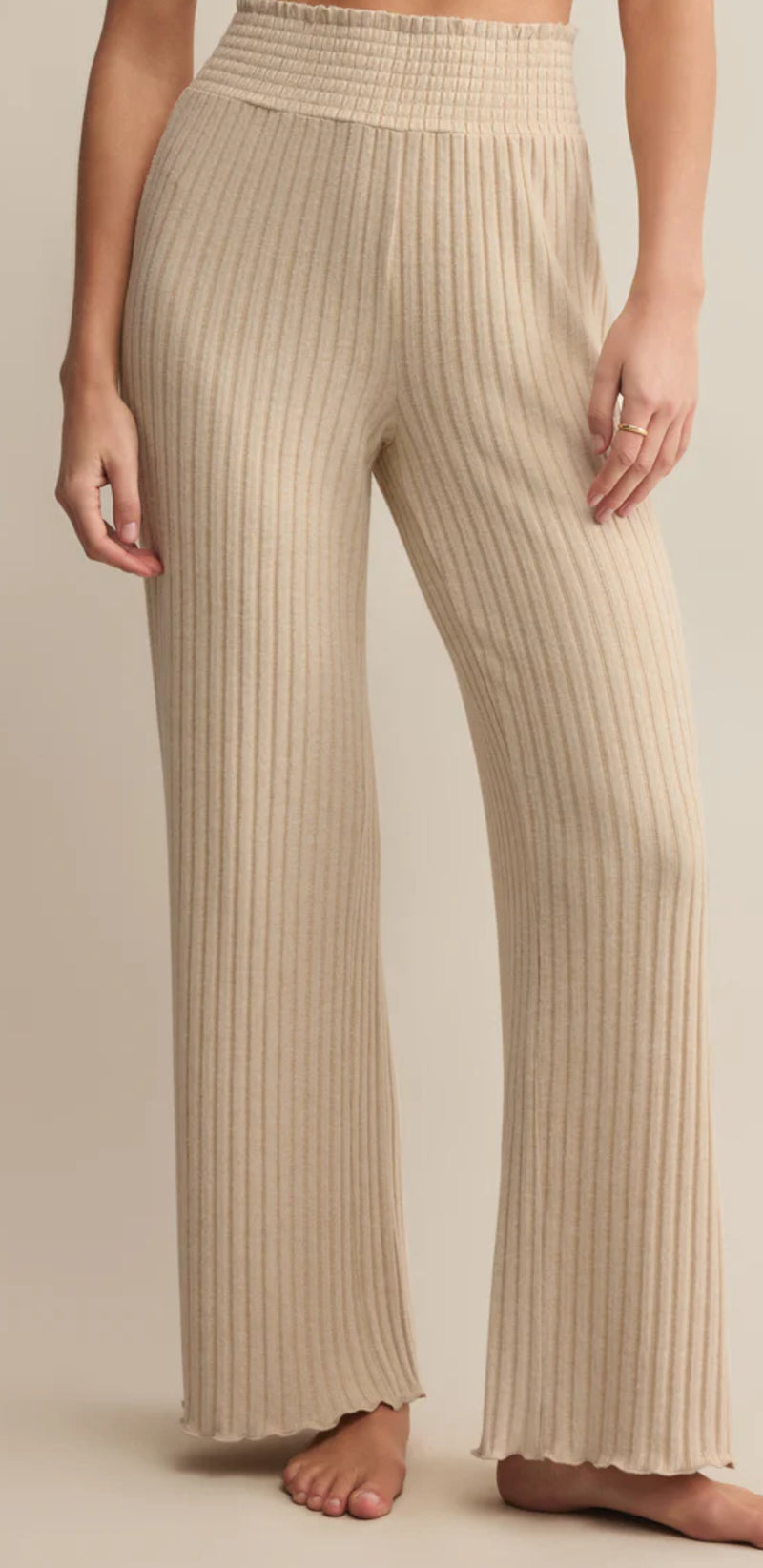 ZLP253824 Dawn Smocked Rib Pant - Heather Oatmeal
