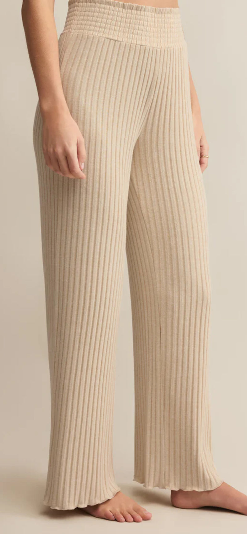 ZLP253824 Dawn Smocked Rib Pant - Heather Oatmeal