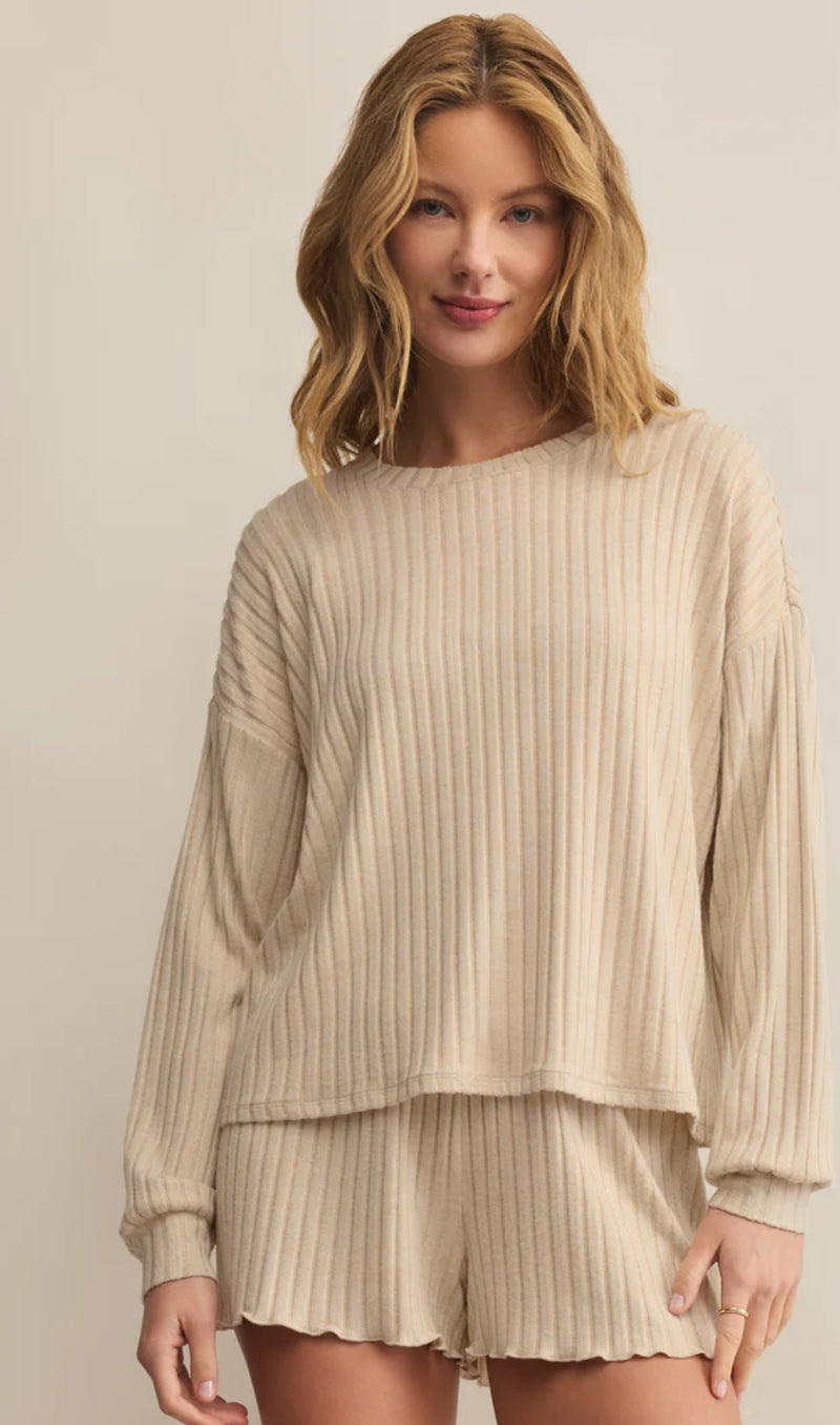 ZLT253821 Daydream LS Rib Top- Heather Oatmeal