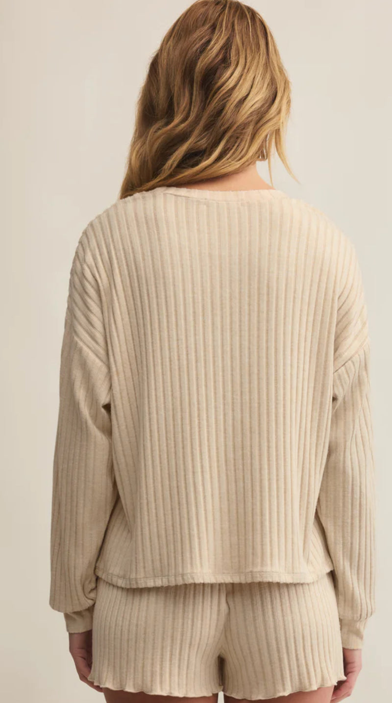ZLT253821 Daydream LS Rib Top- Heather Oatmeal