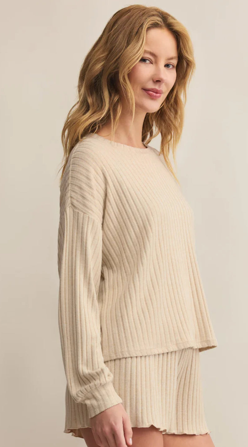 ZLT253821 Daydream LS Rib Top- Heather Oatmeal