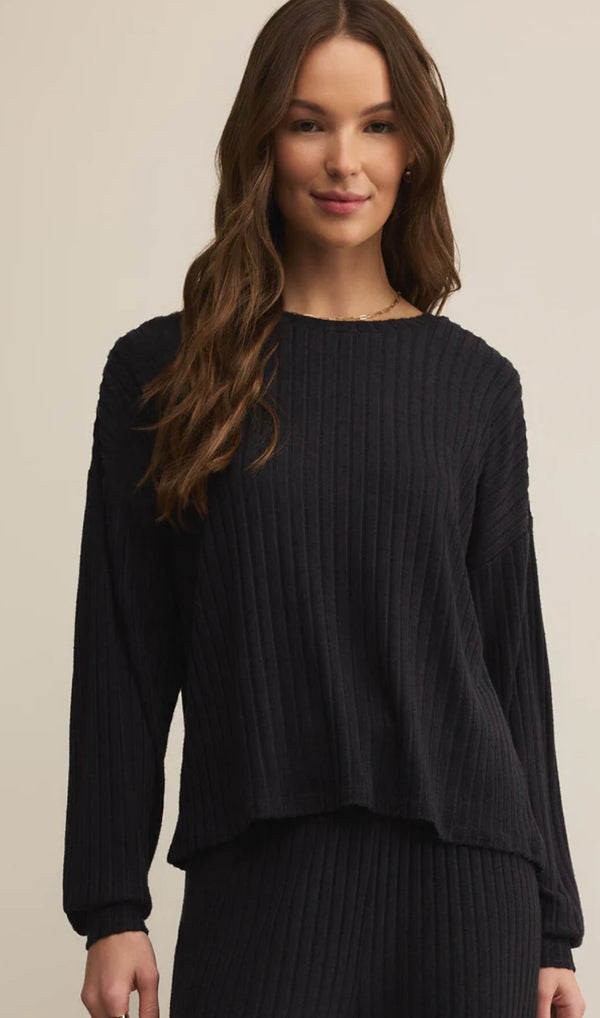 ZLT253821 Daydream LS Rib Top- Black Sand