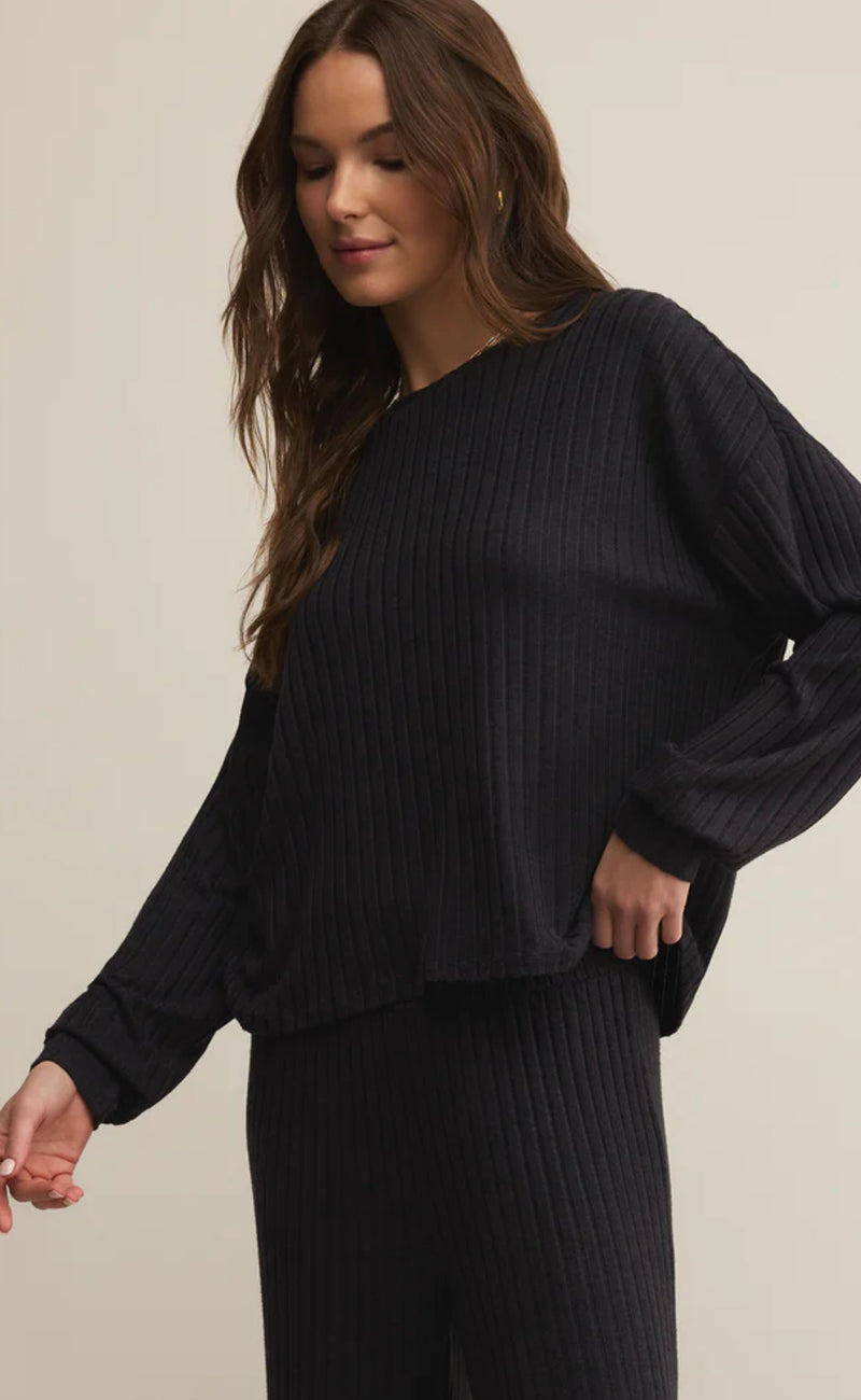 ZLT253821 Daydream LS Rib Top- Black Sand