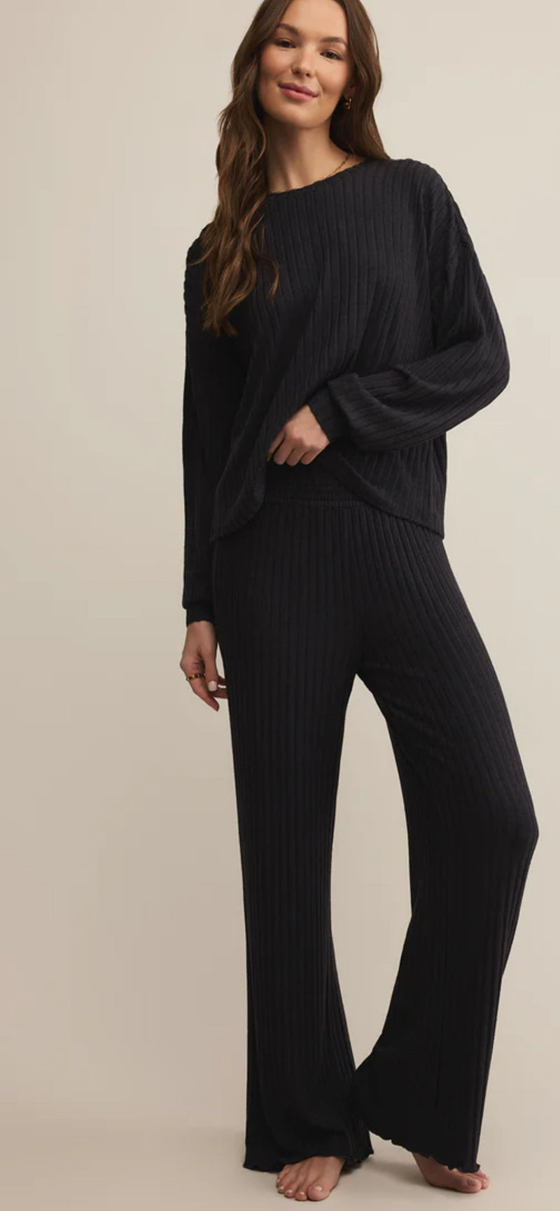 ZLT253821 Daydream LS Rib Top- Black Sand