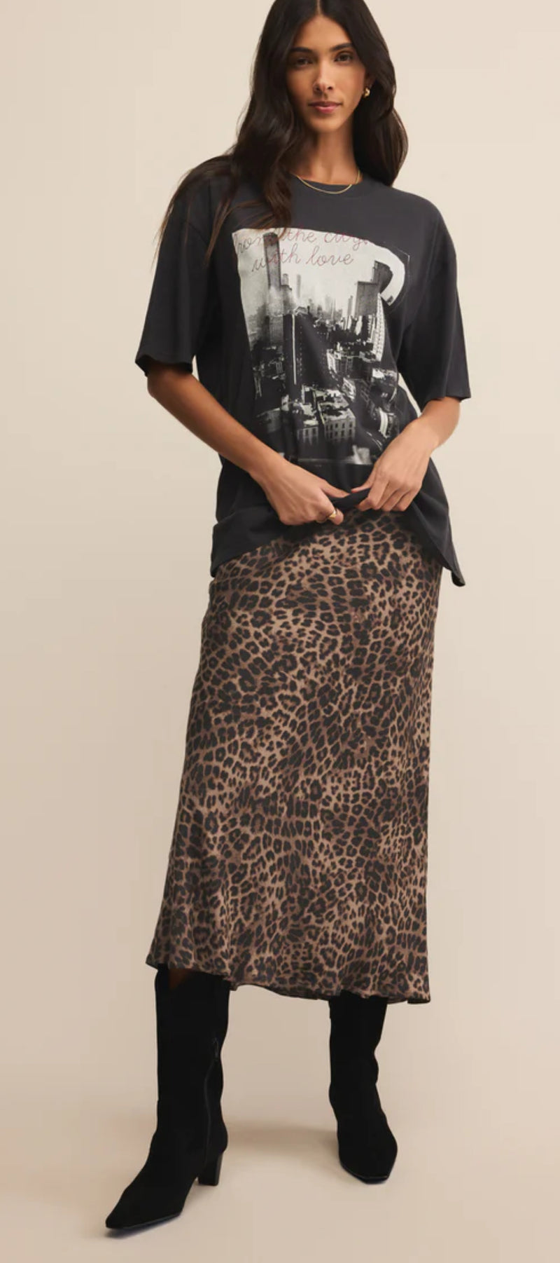 ZK253233 Izabel Leopard Skirt Desert Tan