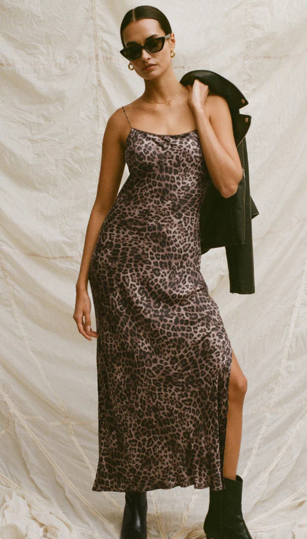 ZD253232 Cielo Leopard Midi Dress Desert Tan