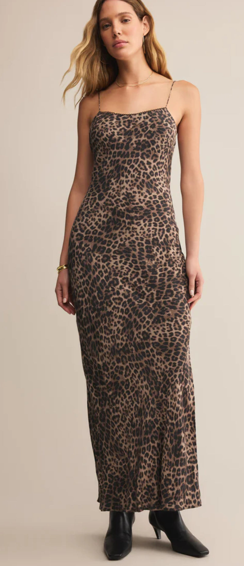 ZD253232 Cielo Leopard Midi Dress Desert Tan