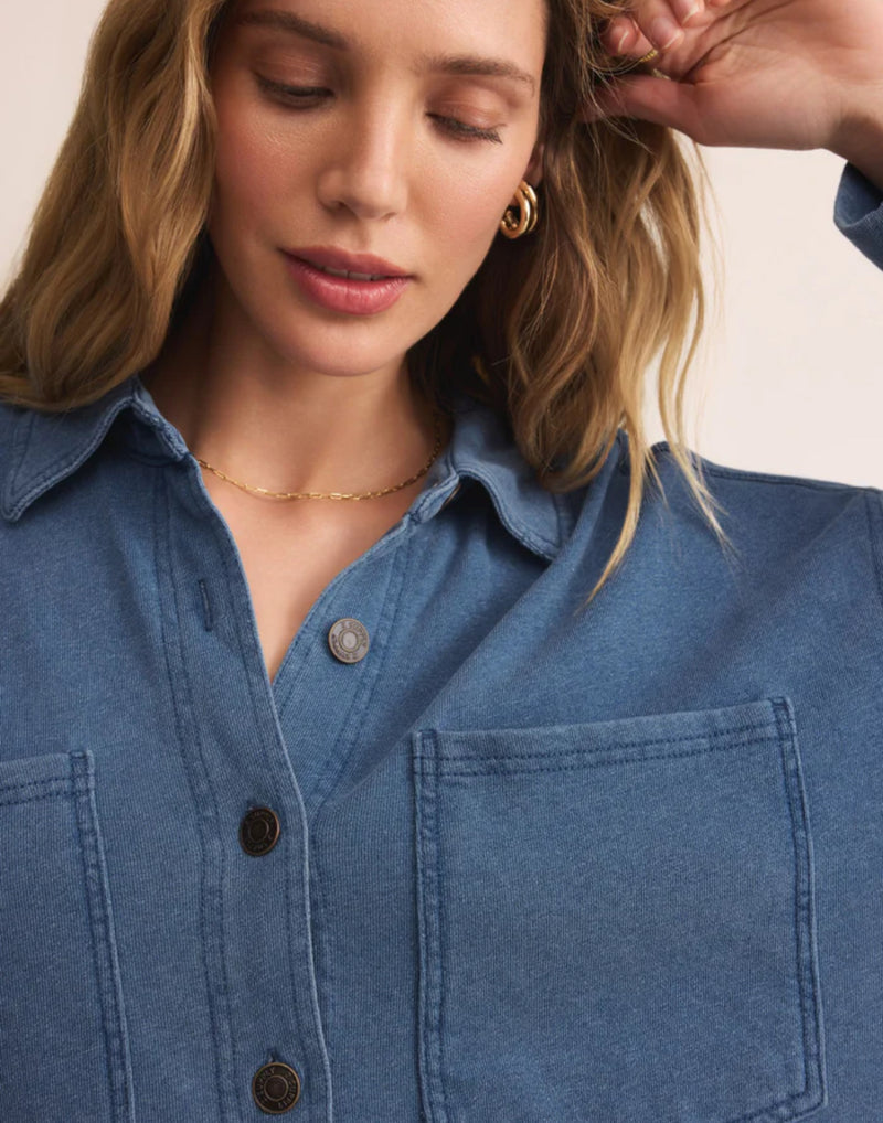 ZJ253868 All Day Knit Denim Jacket- Indigo
