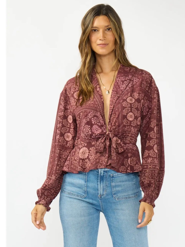 I-15839 Front Tie Peplum Top