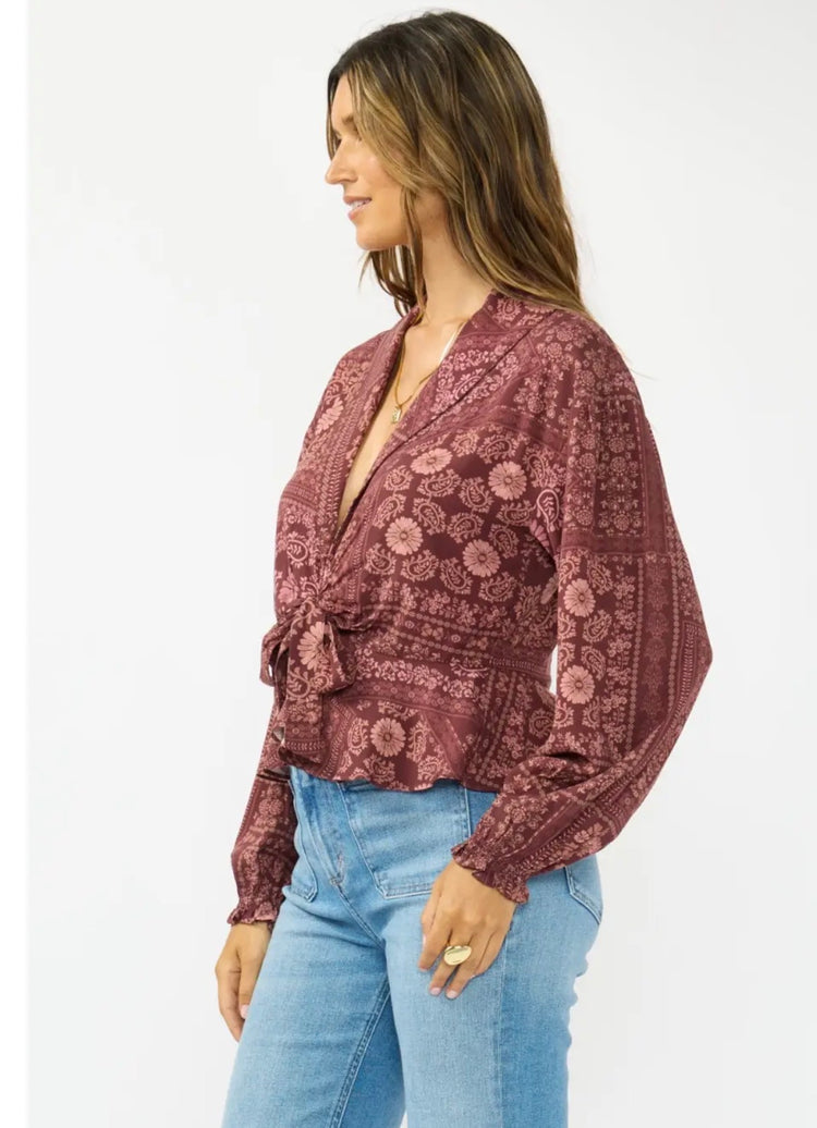 I-15839 Front Tie Peplum Top