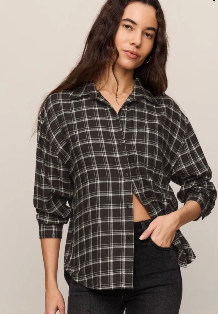 ZT253834 River Plaid Button Up- Ash Black