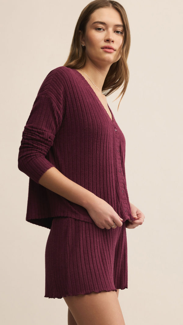 ZLT254919 Mara Rib Cardigan Merlot
