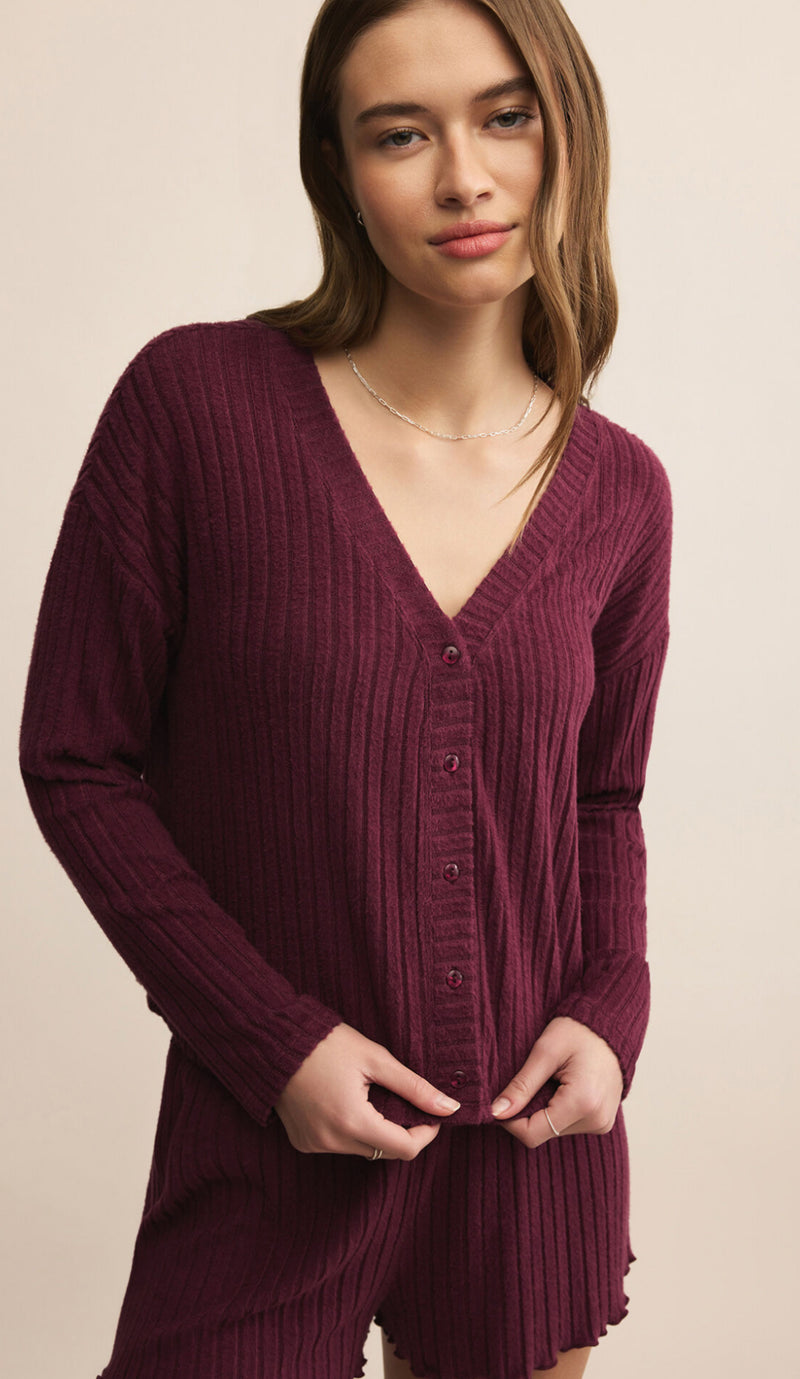 ZLT254919 Mara Rib Cardigan Merlot
