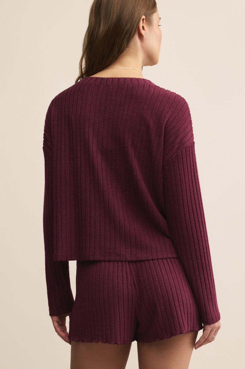 ZLT254919 Mara Rib Cardigan Merlot
