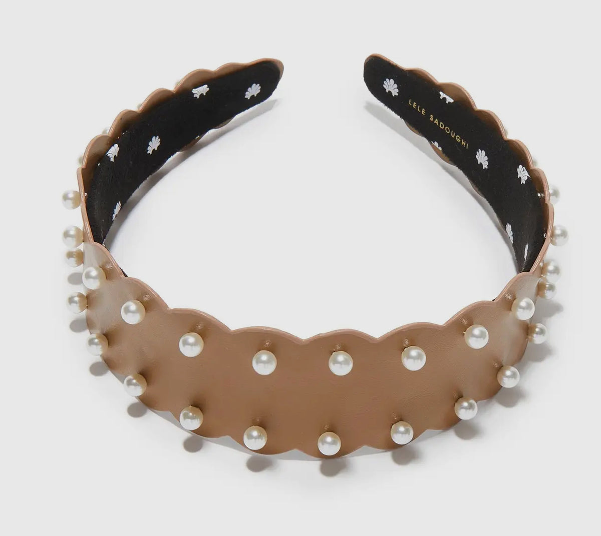 Lele Sadoughi Desert Tan Pearl Headband Ivory Woven Pearl Headband – Chic Streets main image 2