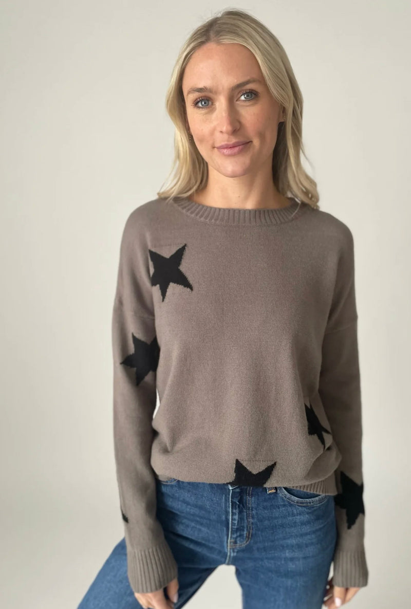 SF1319 Olive Crew Neck Star Sweater
