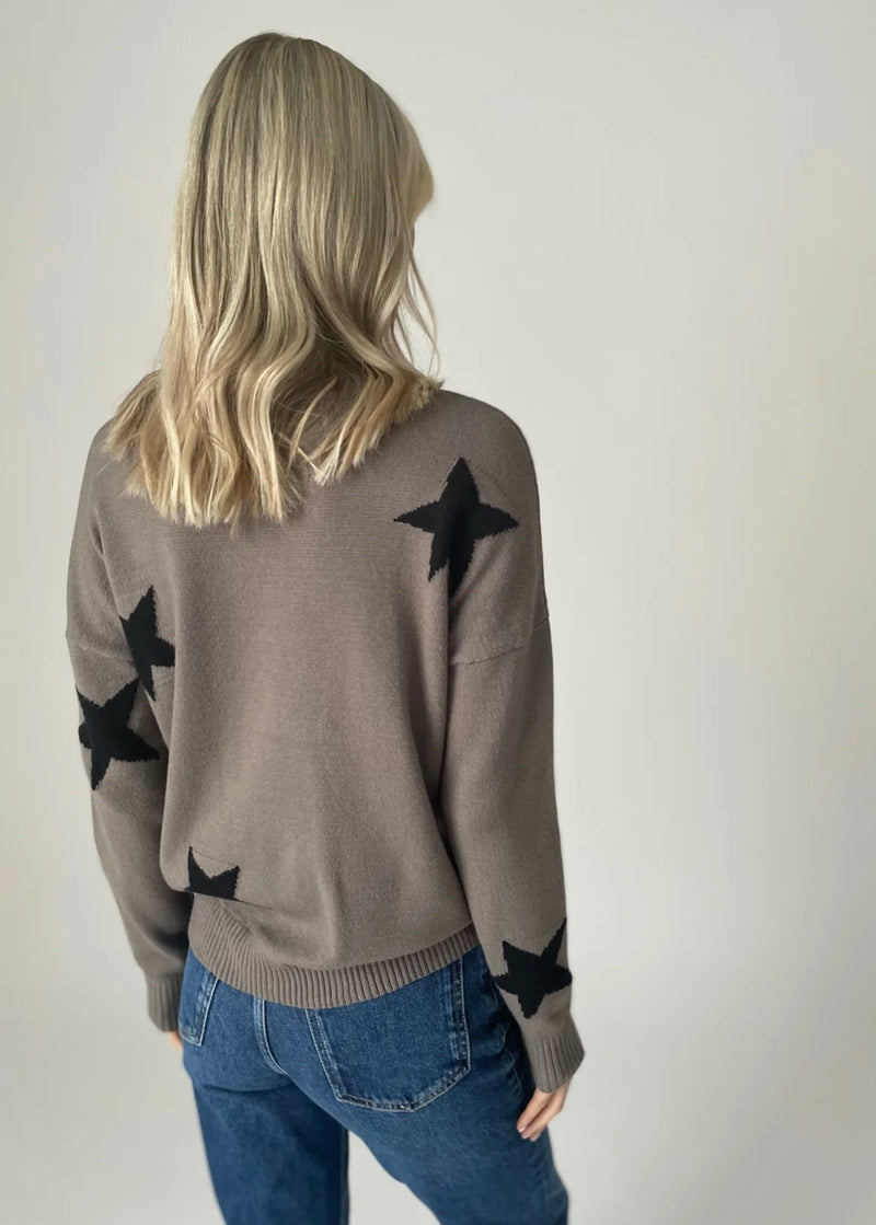 SF1319 Olive Crew Neck Star Sweater
