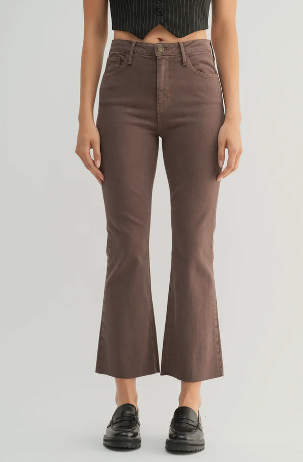 BP370J-A-Vintbrwn High Rise Brown Crop Flare Jean