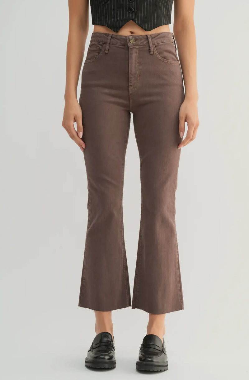 BP370J-A-Vintbrwn High Rise Brown Crop Flare Jean