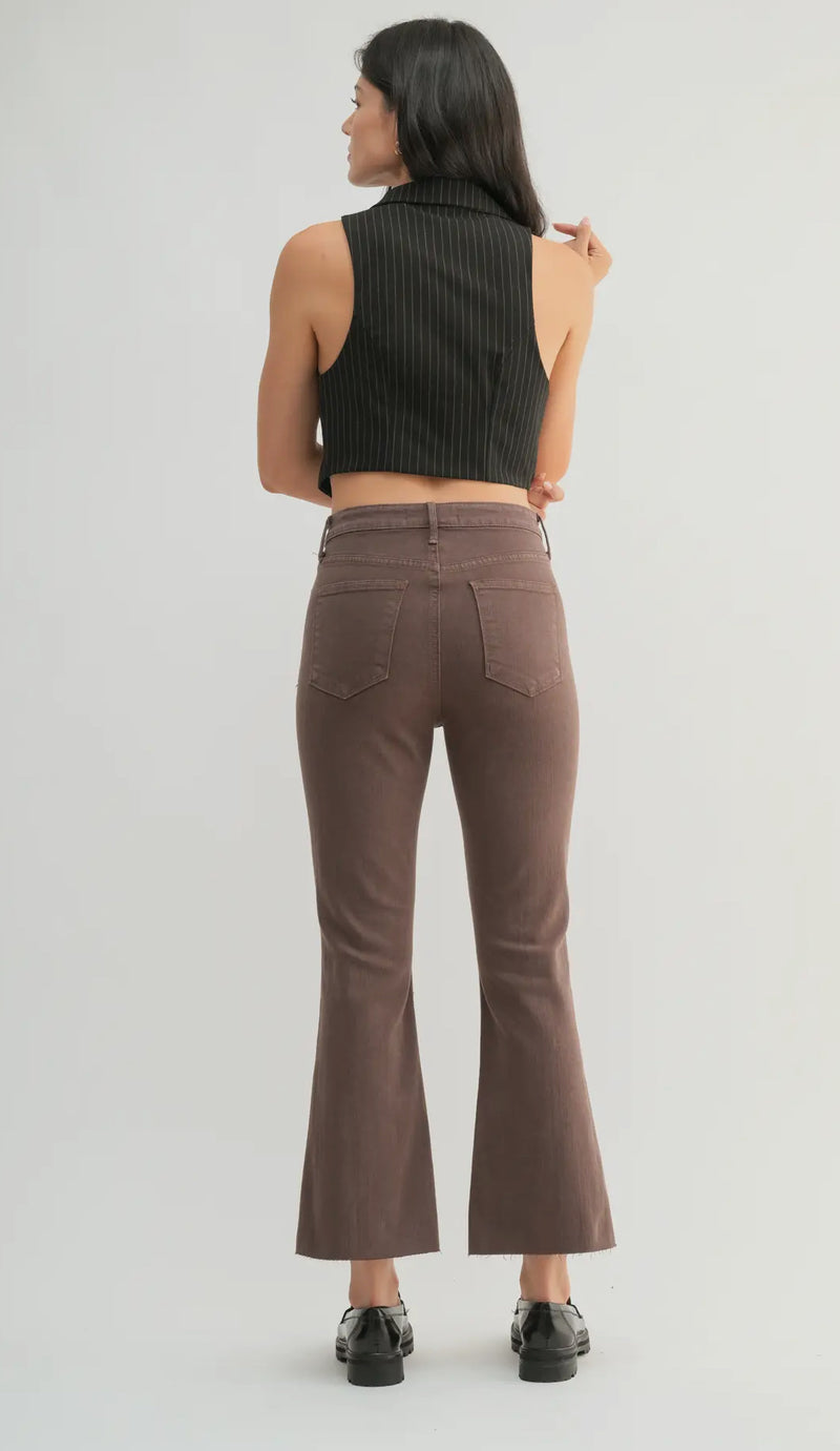 BP370J-A-Vintbrwn High Rise Brown Crop Flare Jean