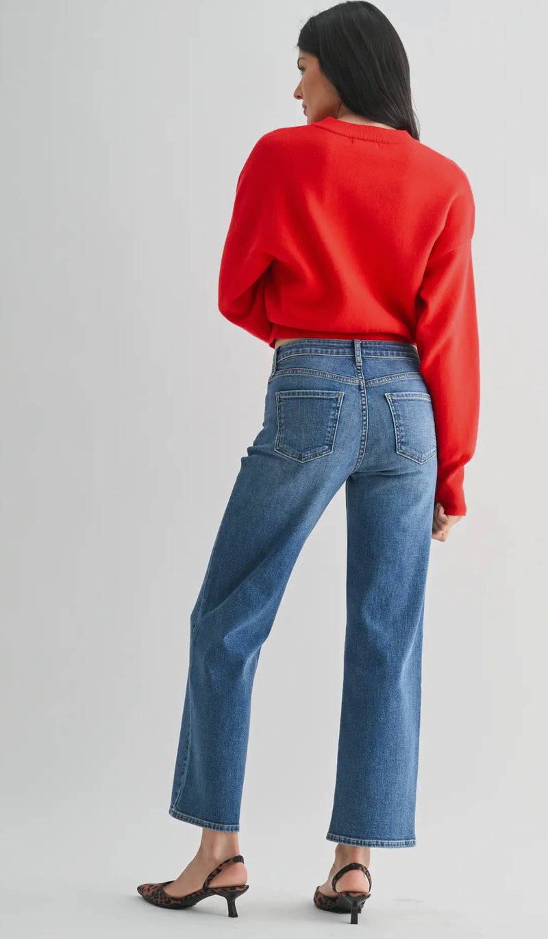 BP511J-Med Mid Rise Slim Wide Leg Jean