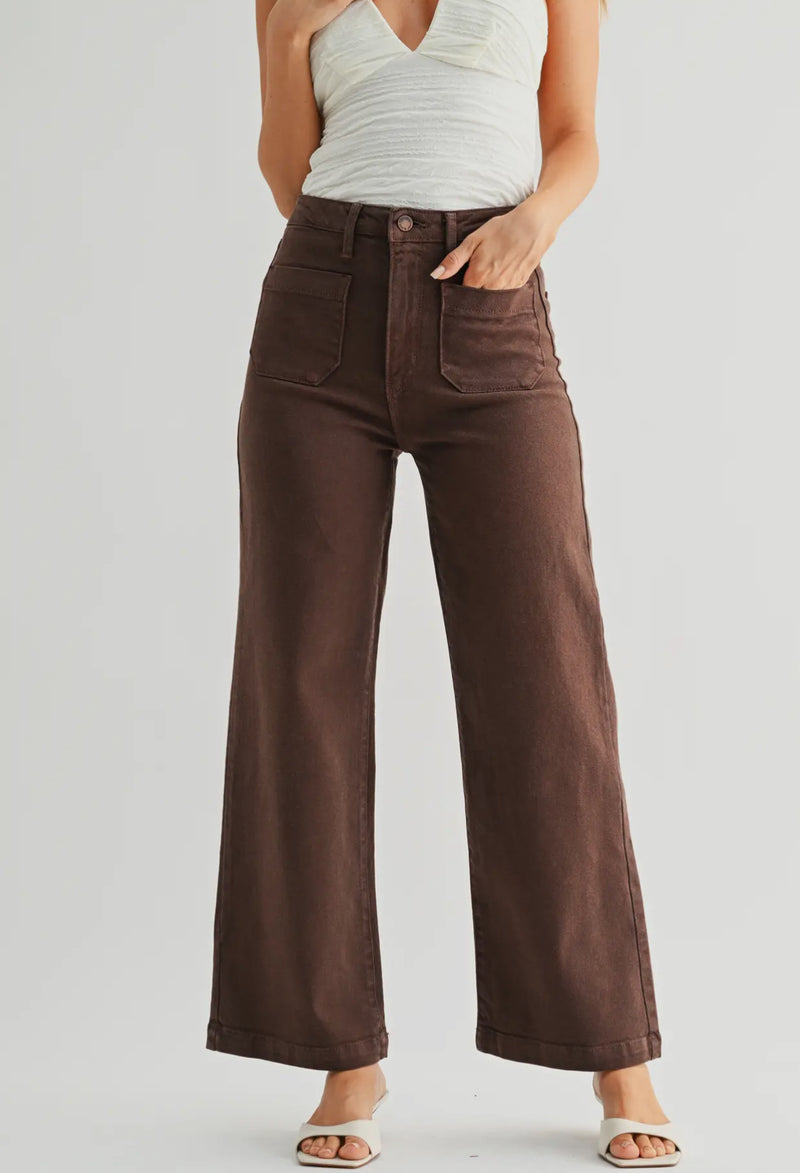 BP433j Brown Patch Pocket Wide Leg Jean