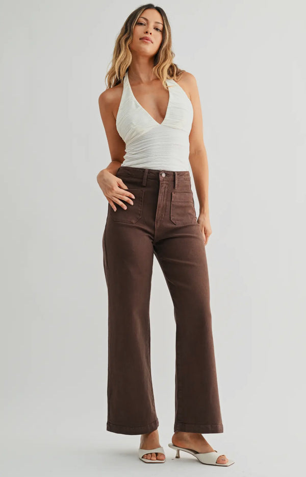 BP433j Brown Patch Pocket Wide Leg Jean