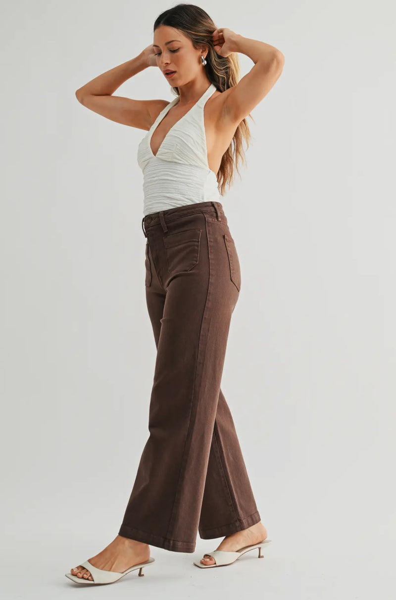 BP433j Brown Patch Pocket Wide Leg Jean