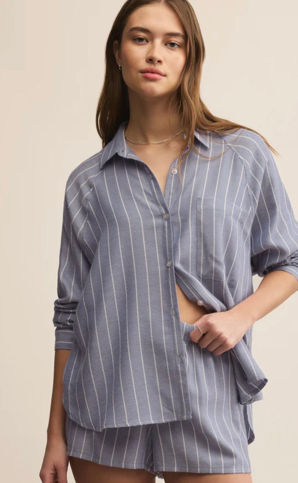 ZT253834 River Plaid Button Up - Blue Velvet