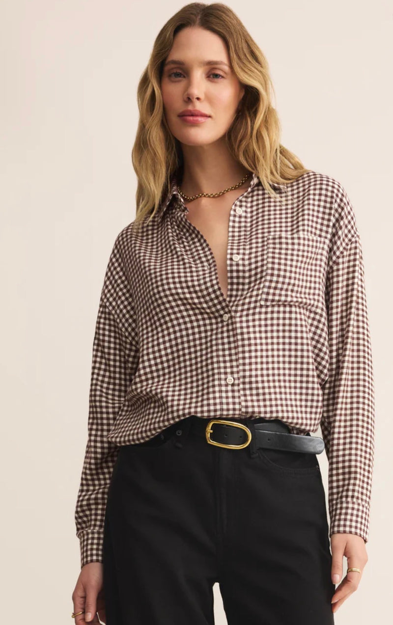 ZT253834 River Plaid Button Up- Chocolate Cherry