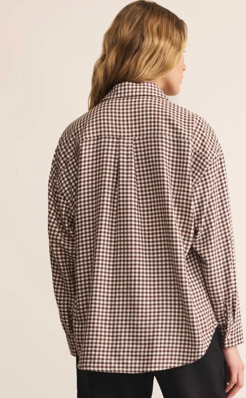 ZT253834 River Plaid Button Up- Chocolate Cherry