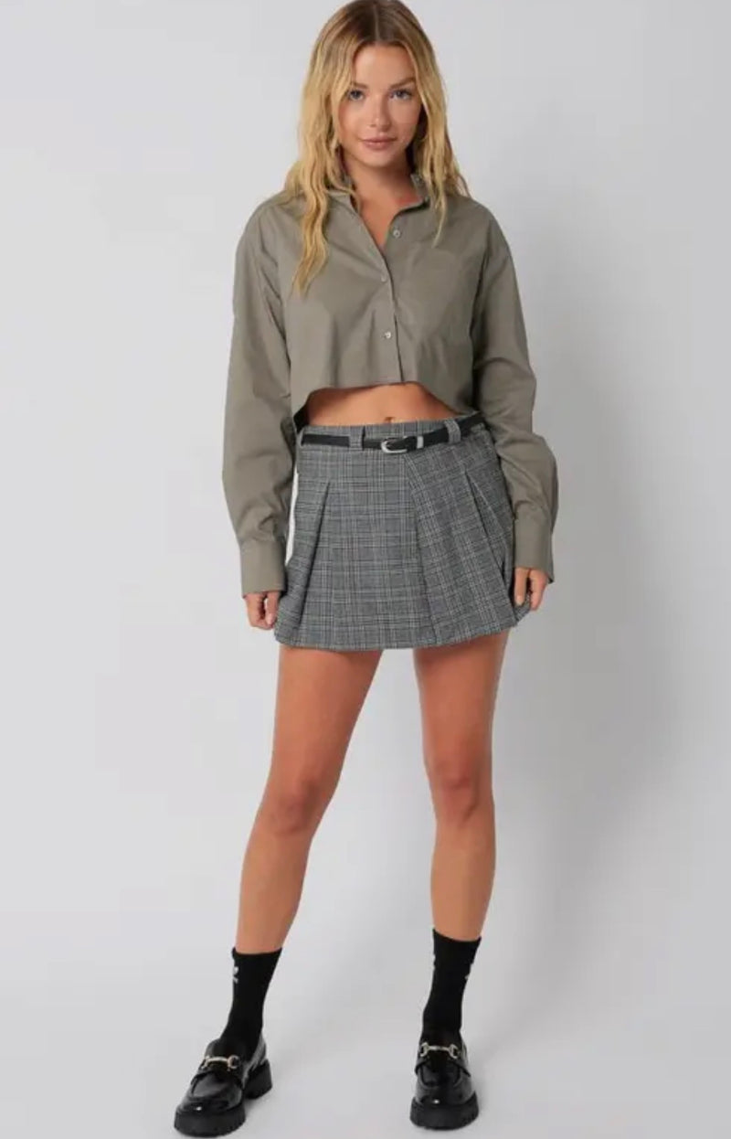 2206-46LSH Pleated Plaid Mini Skirt