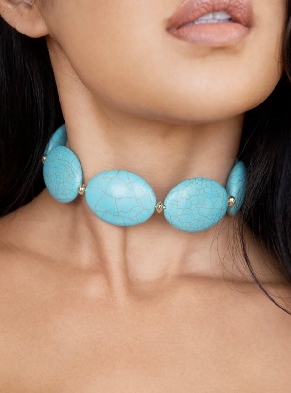 CH1036 Oval Turquoise Choker