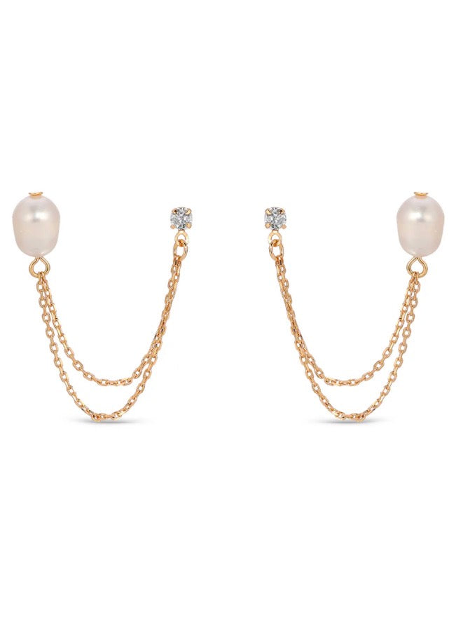 E4504 Double Freshwater Pearl Earrings