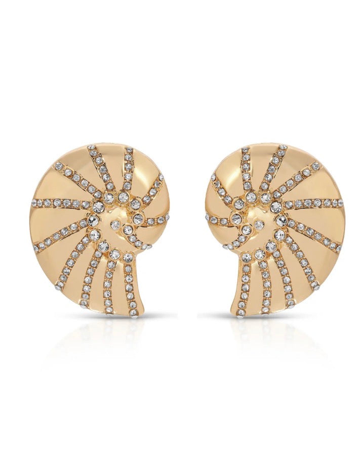 E4848 Crystal Studded Nautilus Shell Earring