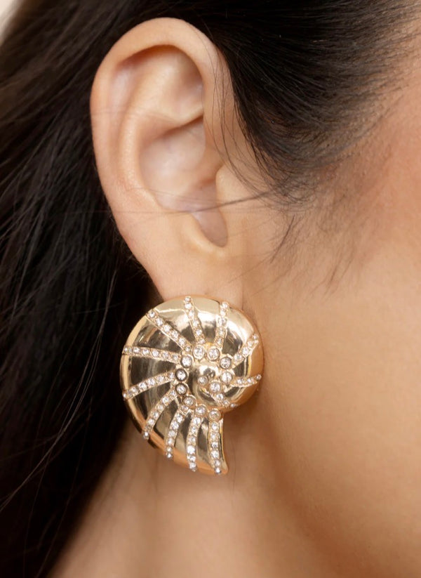 E4848 Crystal Studded Nautilus Shell Earring