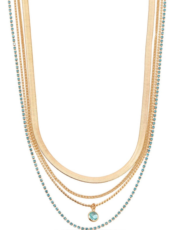 N2415. Aqua All The Chains Layered Necklace