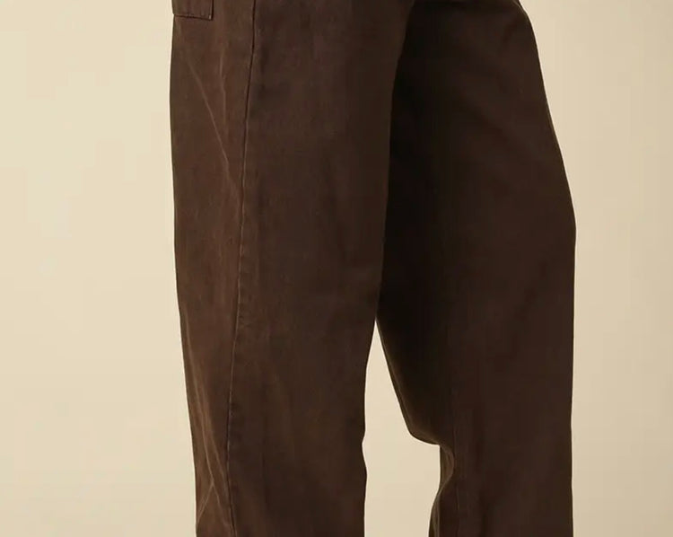 Brown washed utility pant, wide leg
