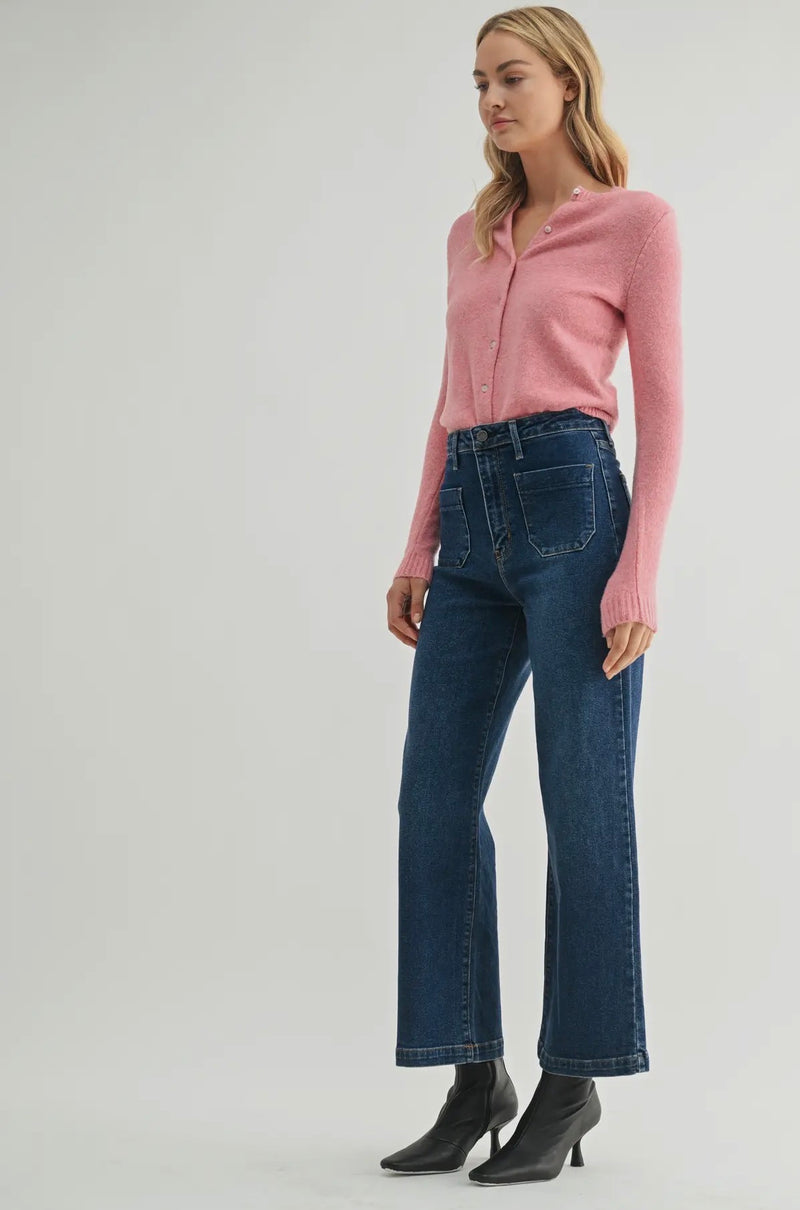 BP433j-DK Patch Work Wide Leg Jean- Dark Wash