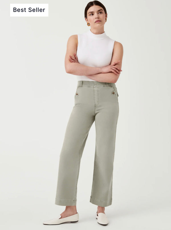 2031r Olive Stretch Twill Cropped Wide Leg Pant