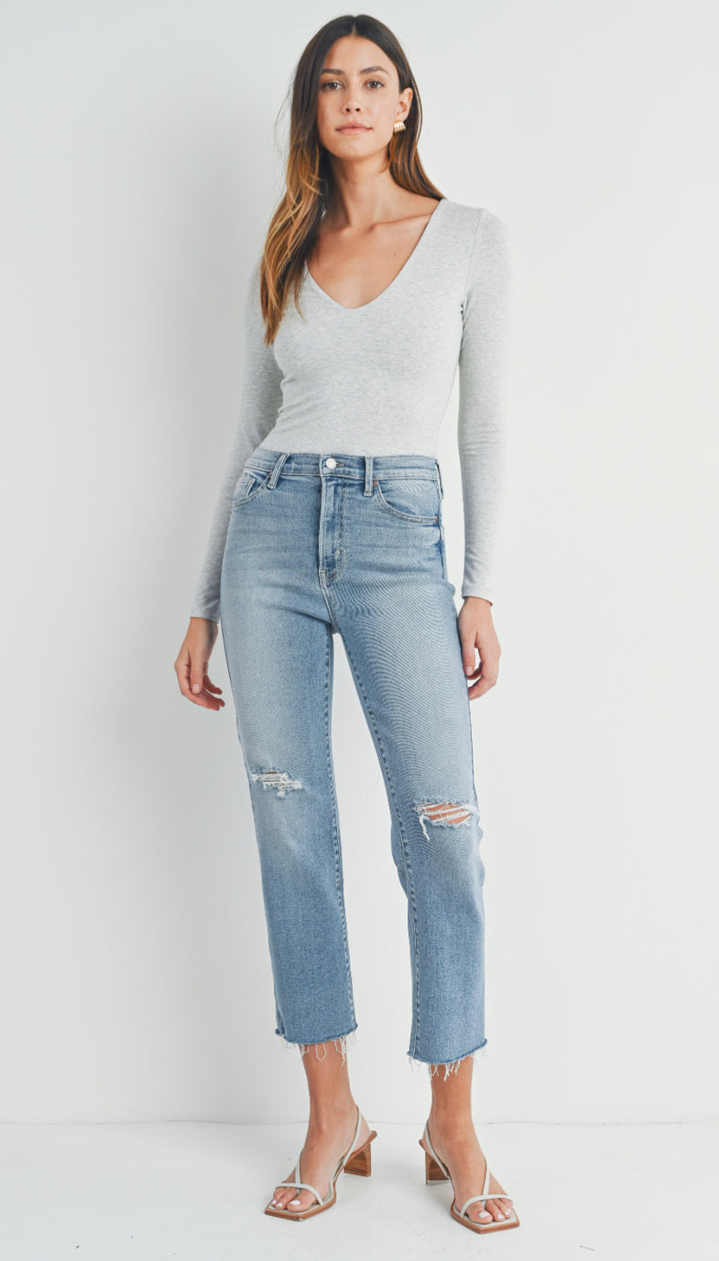 BP454j Distressed Straight Denim-light wash